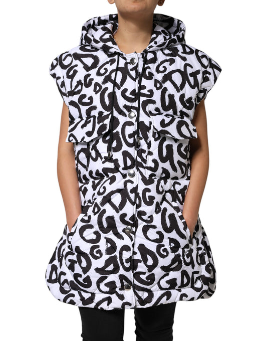 Chaqueta acolchada blanca sin mangas con capucha DG Mania