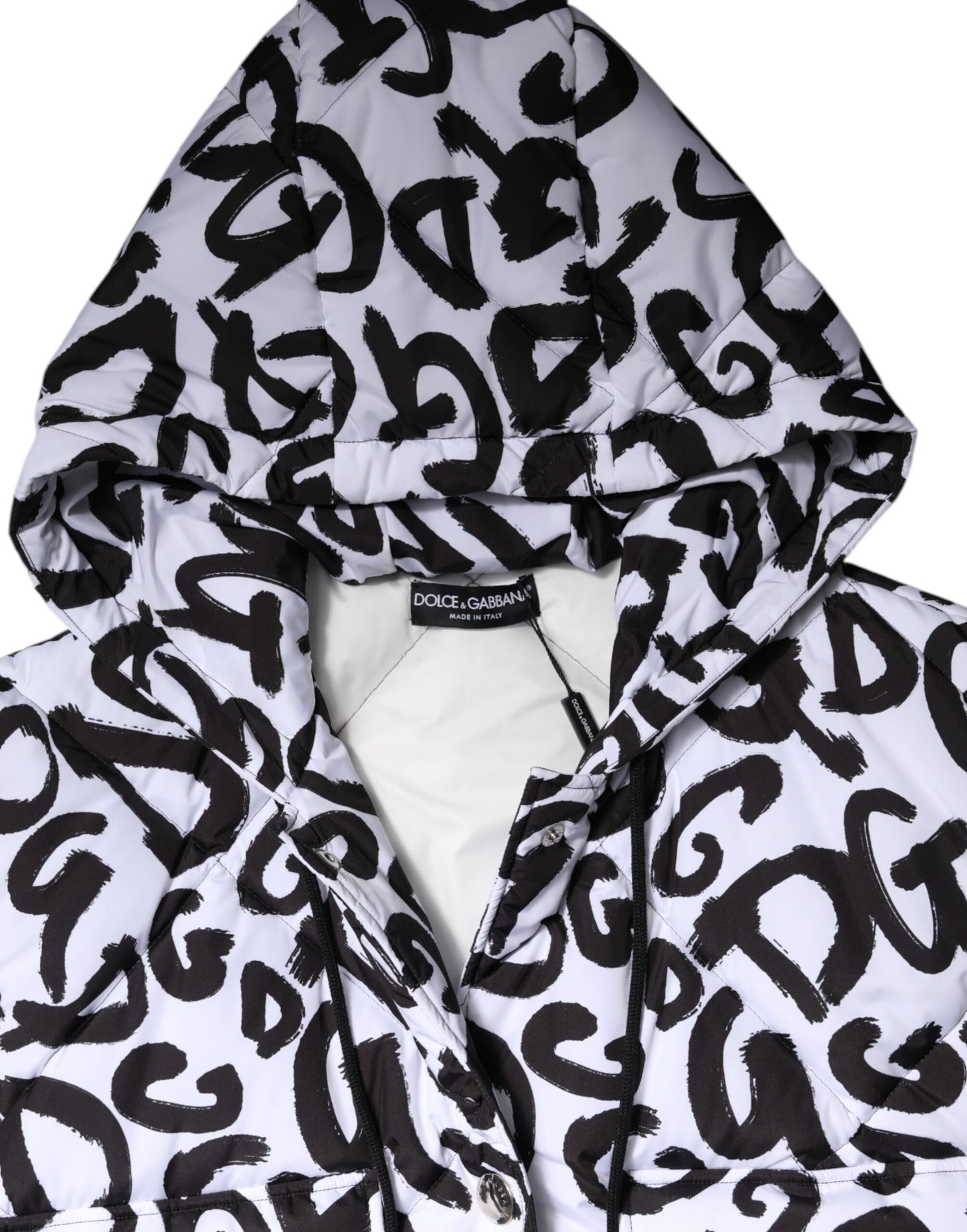 Chaqueta acolchada blanca sin mangas con capucha DG Mania