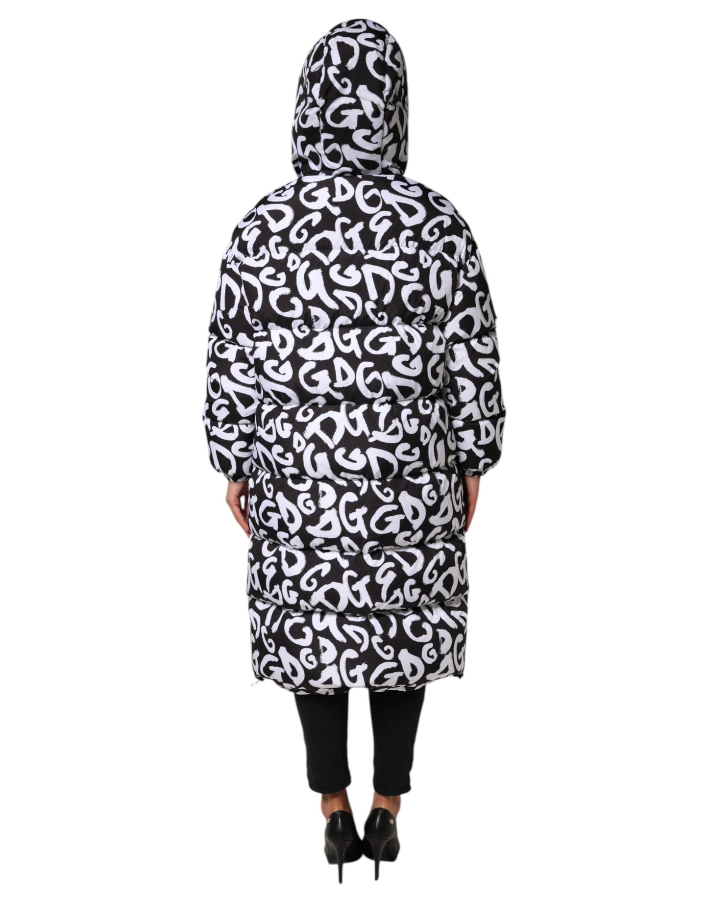 Chaqueta larga con capucha DG Mania en blanco y negro