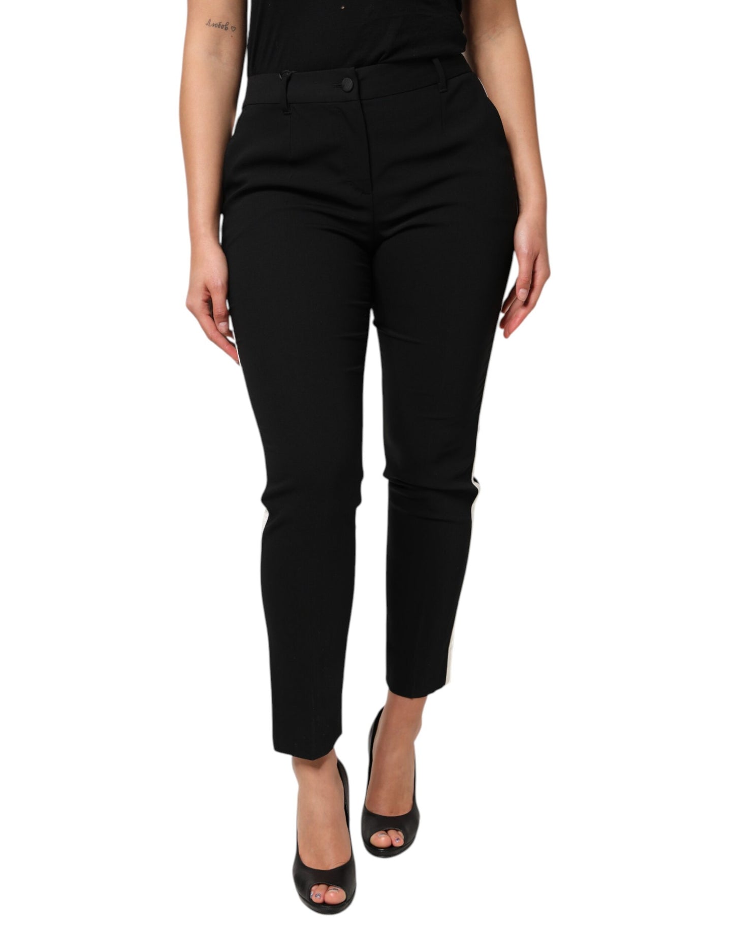 Pantalon fuselé taille haute en laine noire