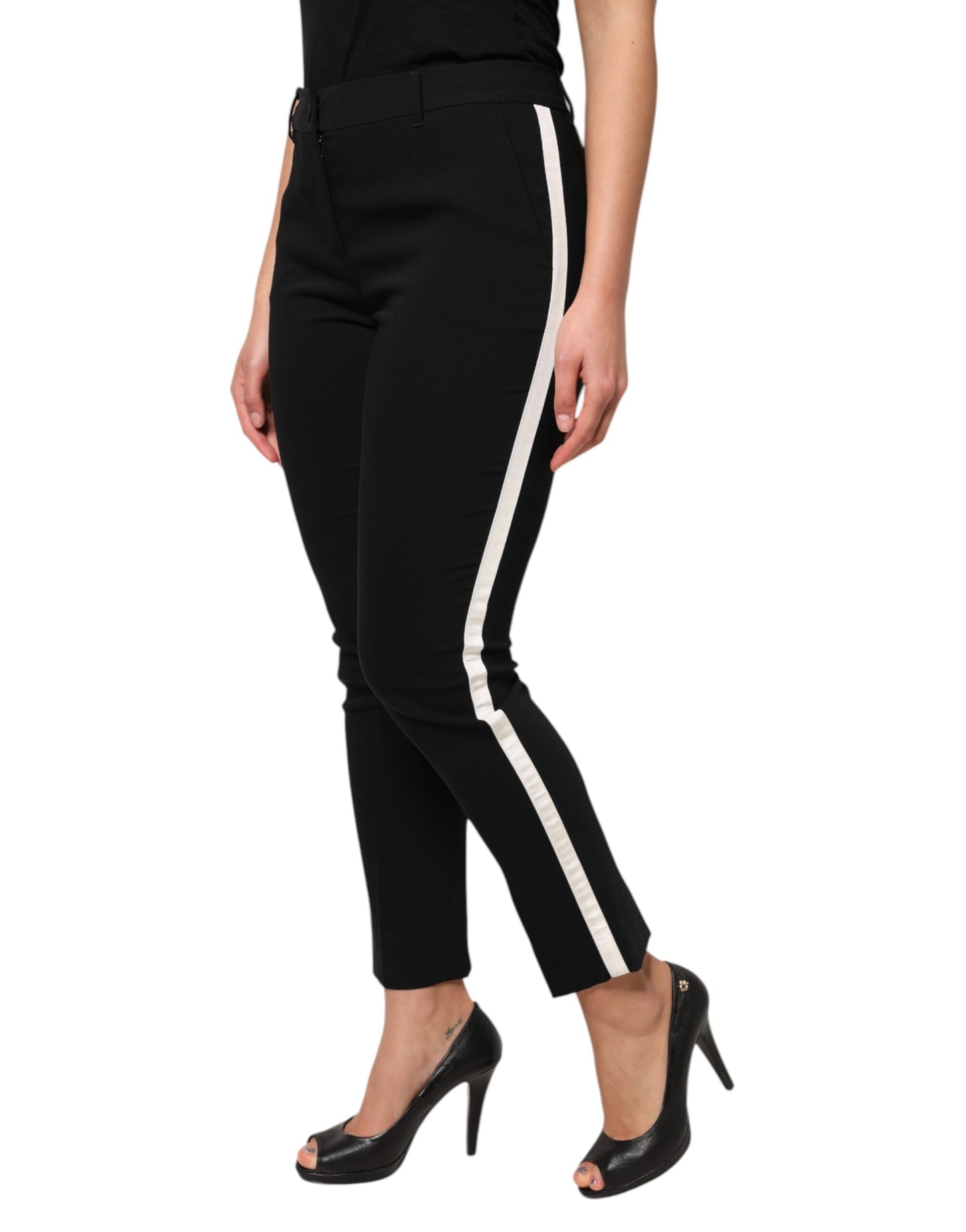 Pantalon fuselé taille haute en laine noire