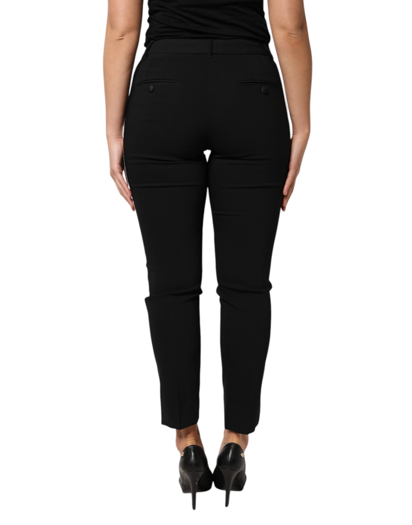 Pantalon fuselé taille haute en laine noire