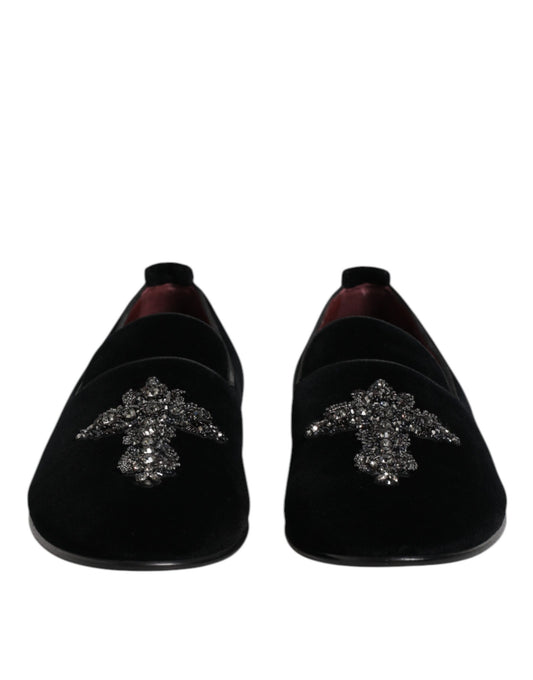 Mocasines sin cordones con adornos de terciopelo negro