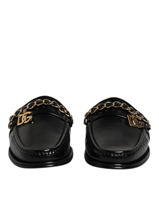 Sandalias de cuero negro con cadena DG