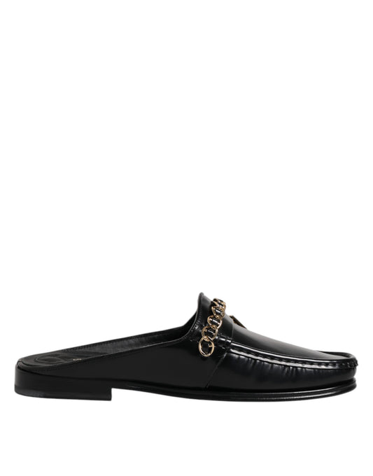 Sandalias de cuero negro con cadena DG