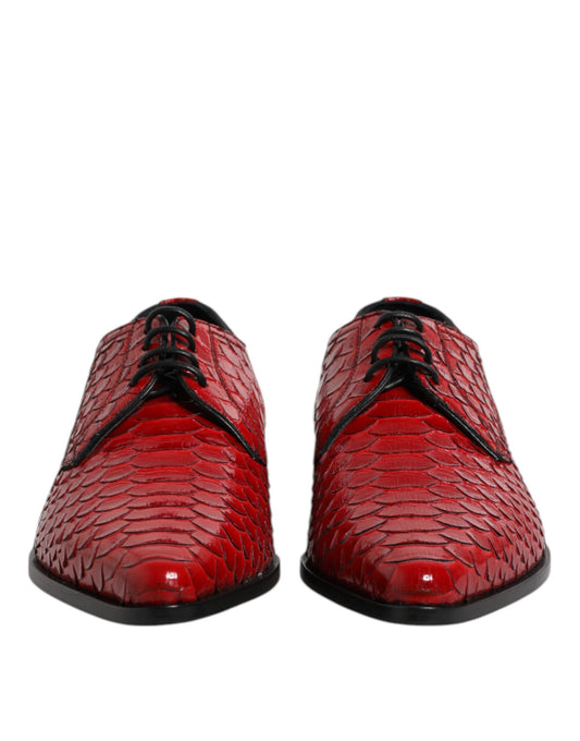 Zapatos Derby de vestir con cordones de cuero exótico rojo