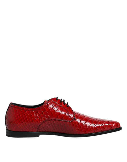Zapatos Derby de vestir con cordones de cuero exótico rojo