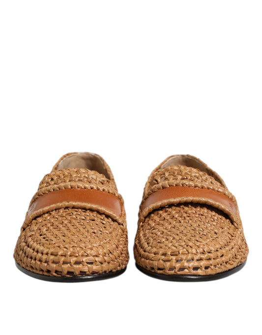 Mocasines sin cordones de rafia tejida marrón