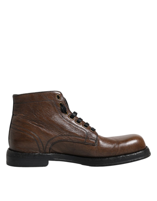 Botines de cuero marrón con cordones para hombre