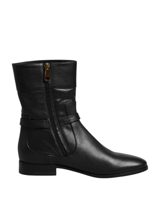Botas cortas negras de cuero con logo