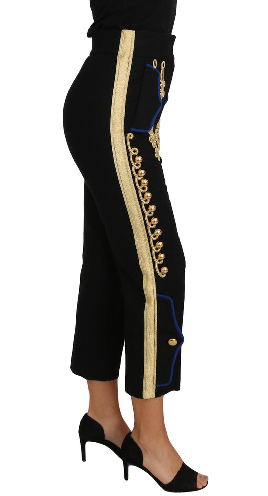 Pantalón de vestir negro dorado con adornos militares
