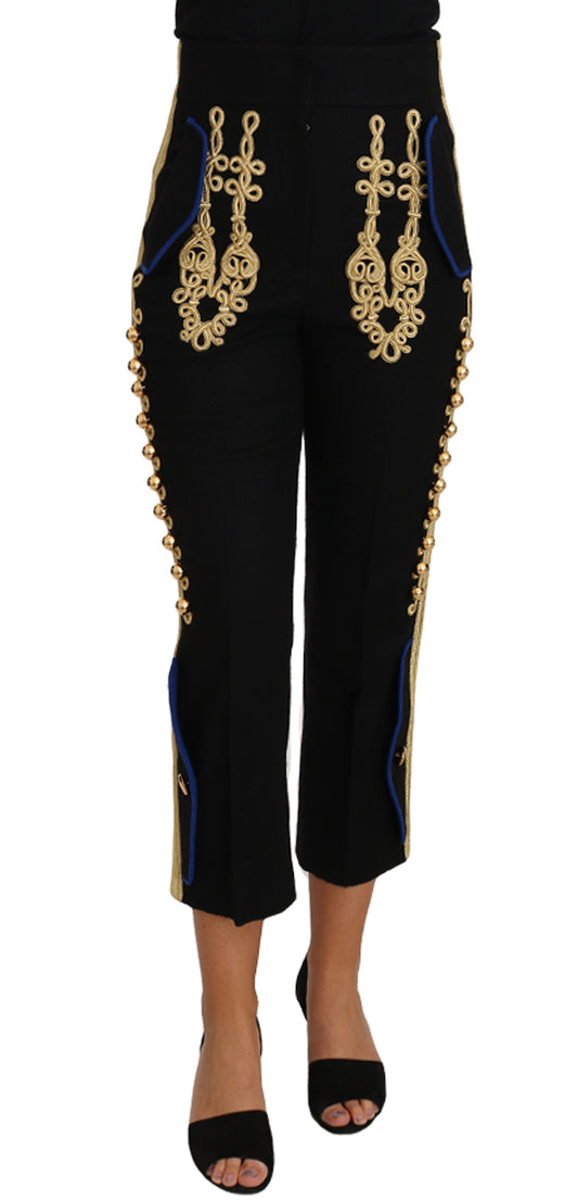 Pantalón de vestir negro dorado con adornos militares
