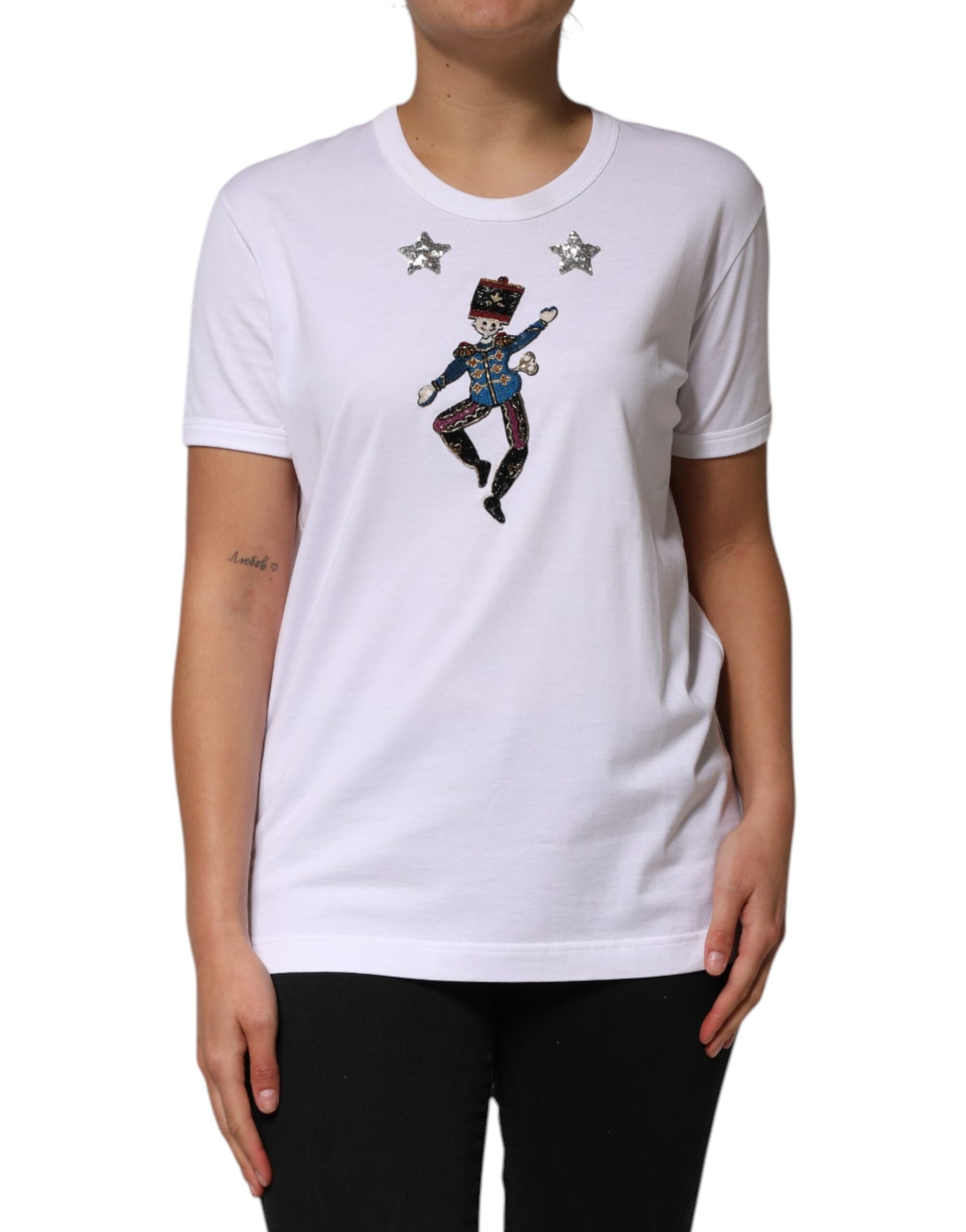 Camiseta blanca de algodón con lentejuelas