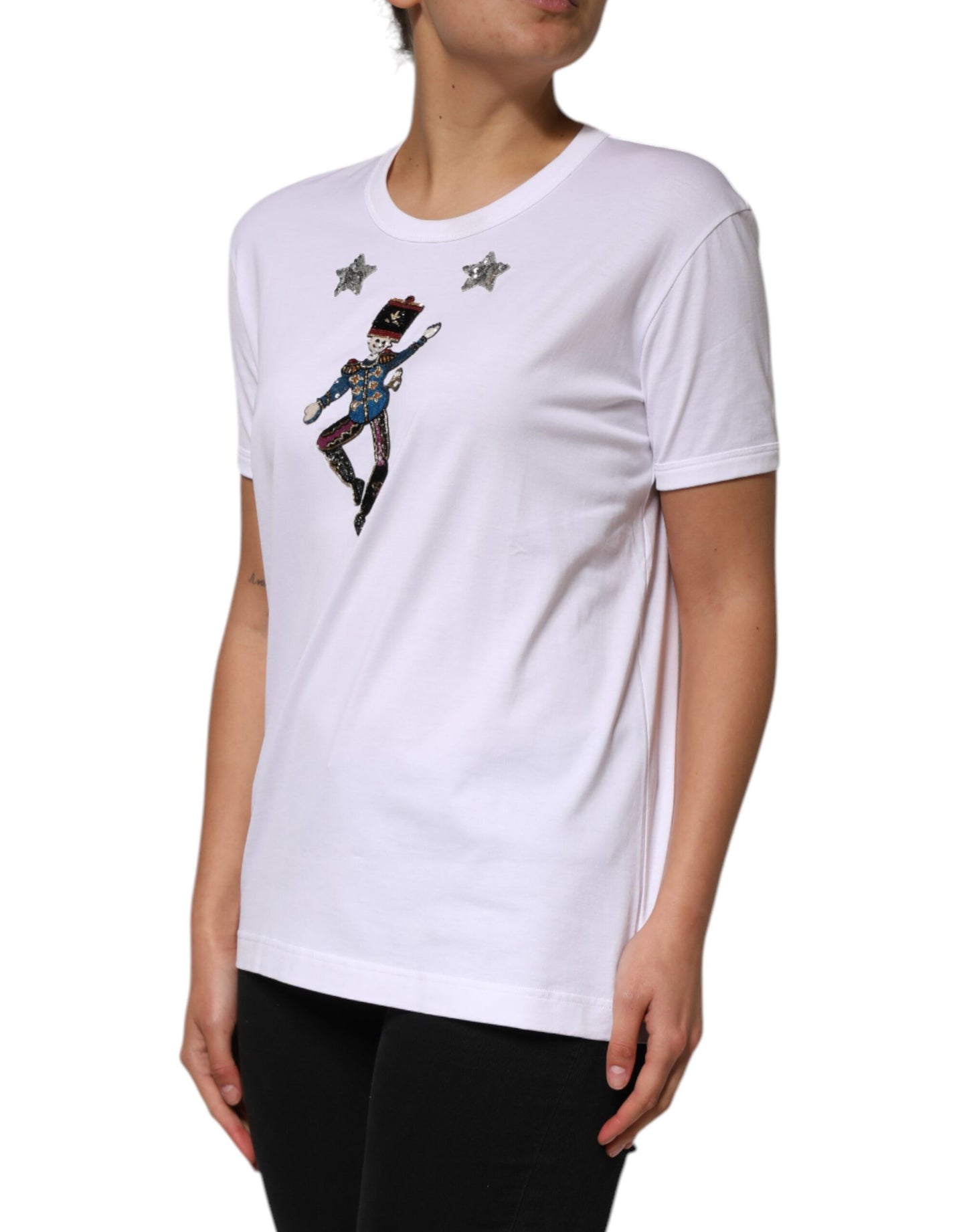 Camiseta blanca de algodón con lentejuelas