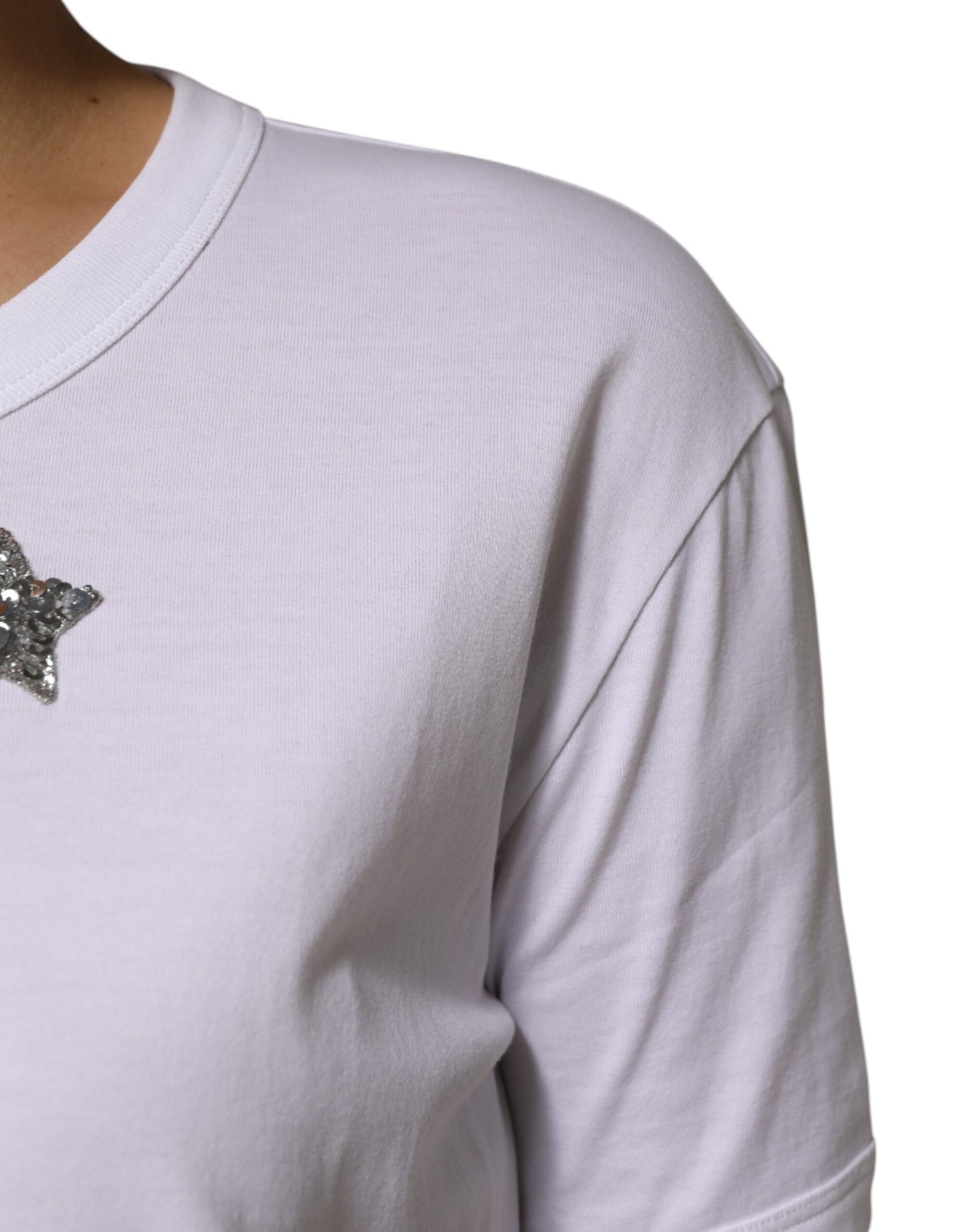 Camiseta blanca de algodón con lentejuelas