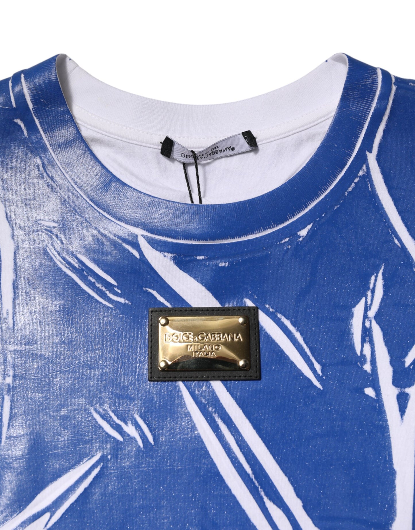 Camiseta sin mangas de algodón azul y blanco con placa del logotipo para mujer