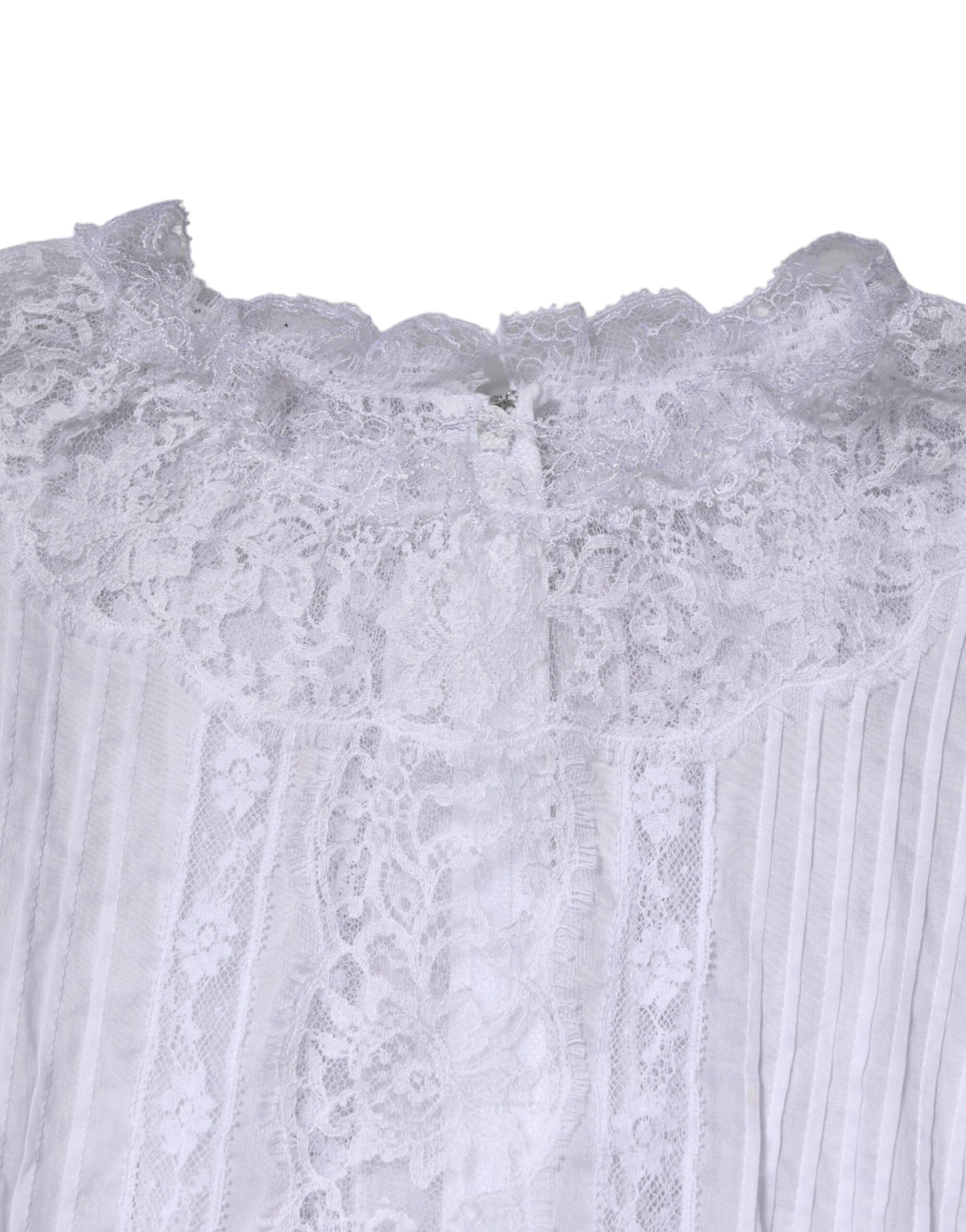 Blusa de manga larga con encaje floral de algodón blanco