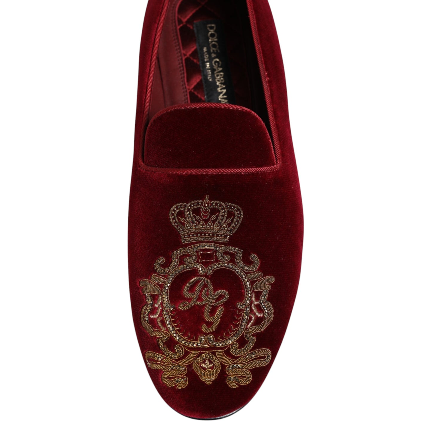 Mocassins pour homme en velours rouge et couronne dorée