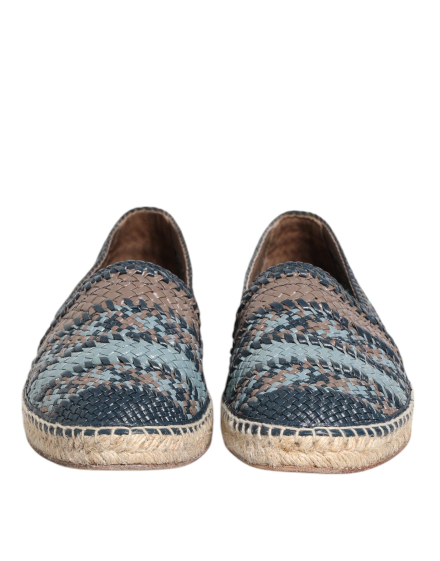 Espadrilles en cuir de buffle tressé bleu-gris
