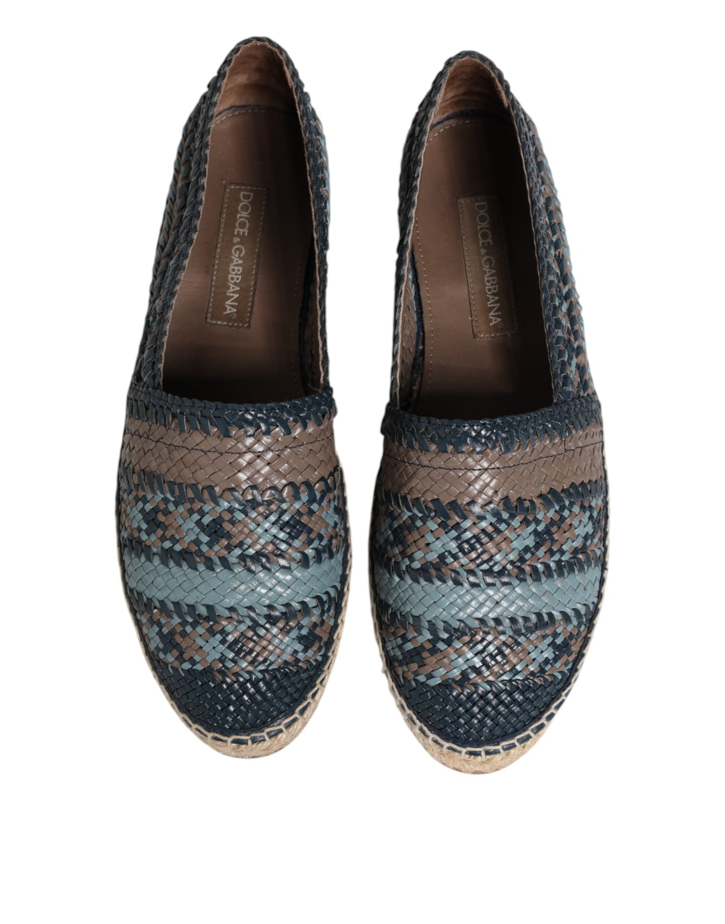 Espadrilles en cuir de buffle tressé bleu-gris
