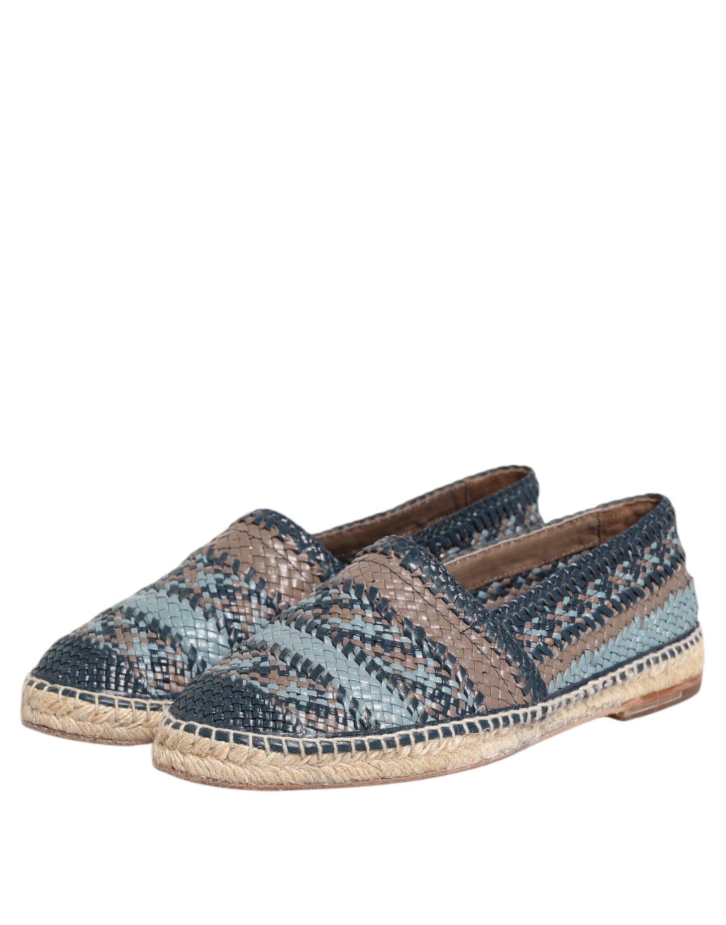 Espadrilles en cuir de buffle tressé bleu-gris