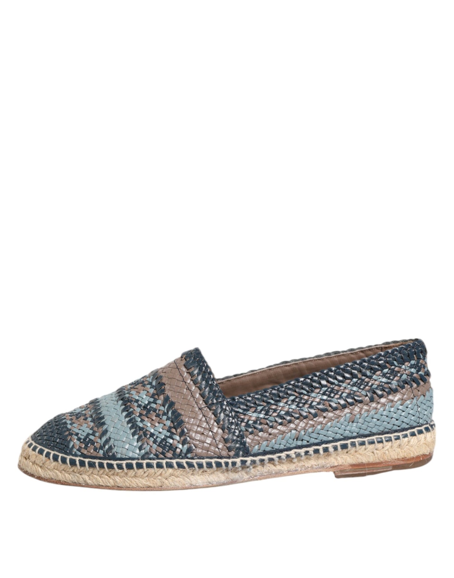 Espadrilles en cuir de buffle tressé bleu-gris