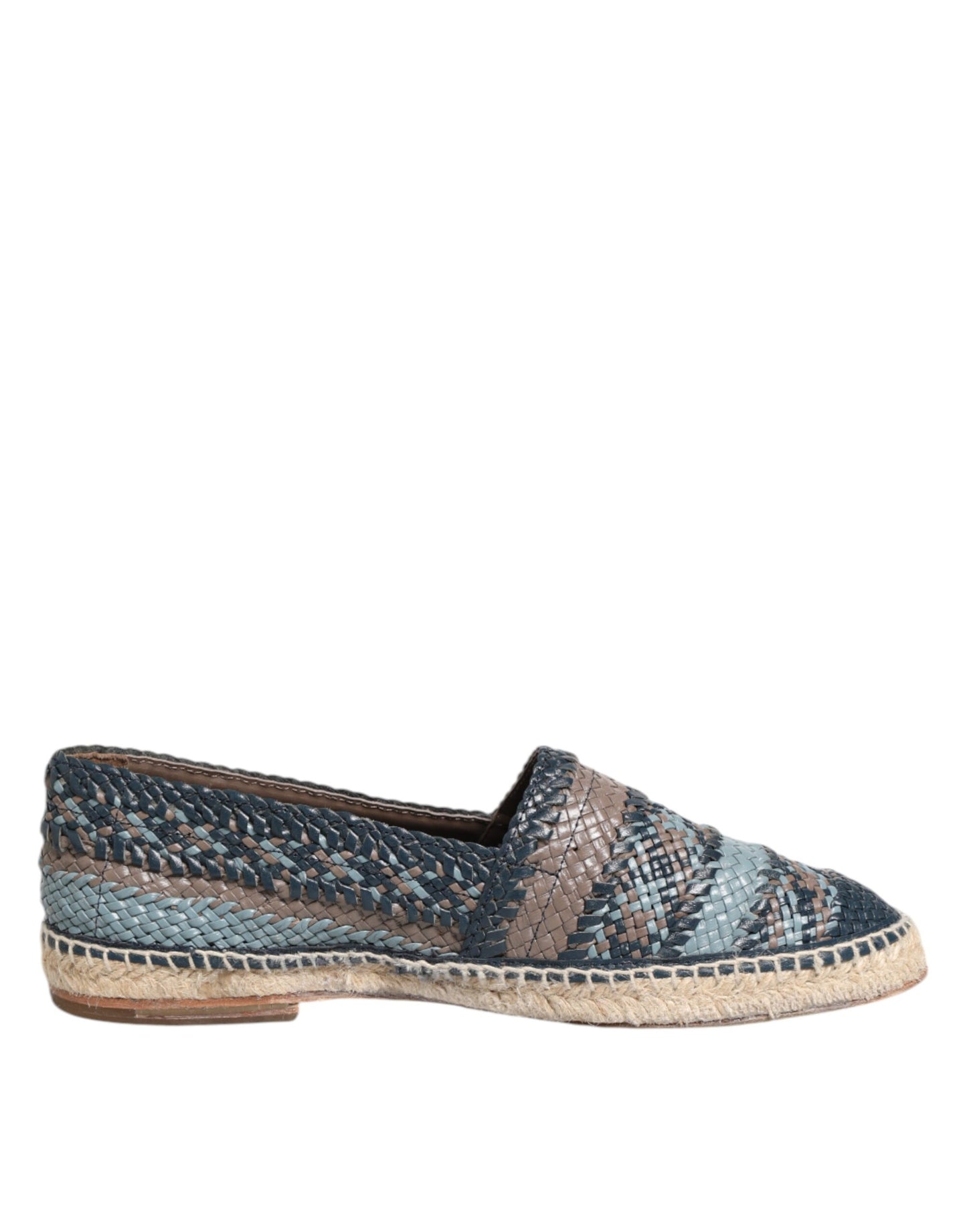 Espadrilles en cuir de buffle tressé bleu-gris