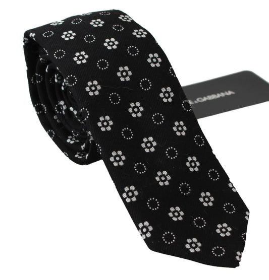 Corbata clásica negra con estampado floral 100 % seda
