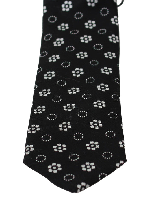 Corbata clásica negra con estampado floral 100 % seda