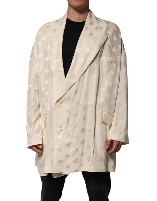 Chaqueta de poliéster beige con monograma y logotipo