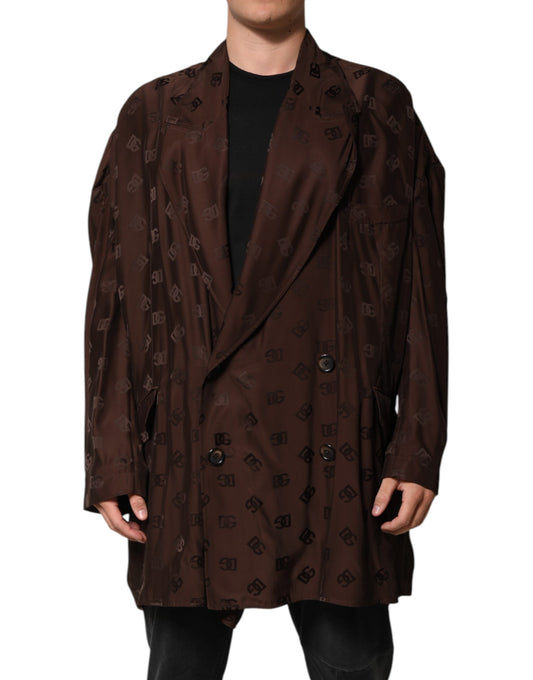 Chaqueta de poliéster marrón con monograma y logotipo