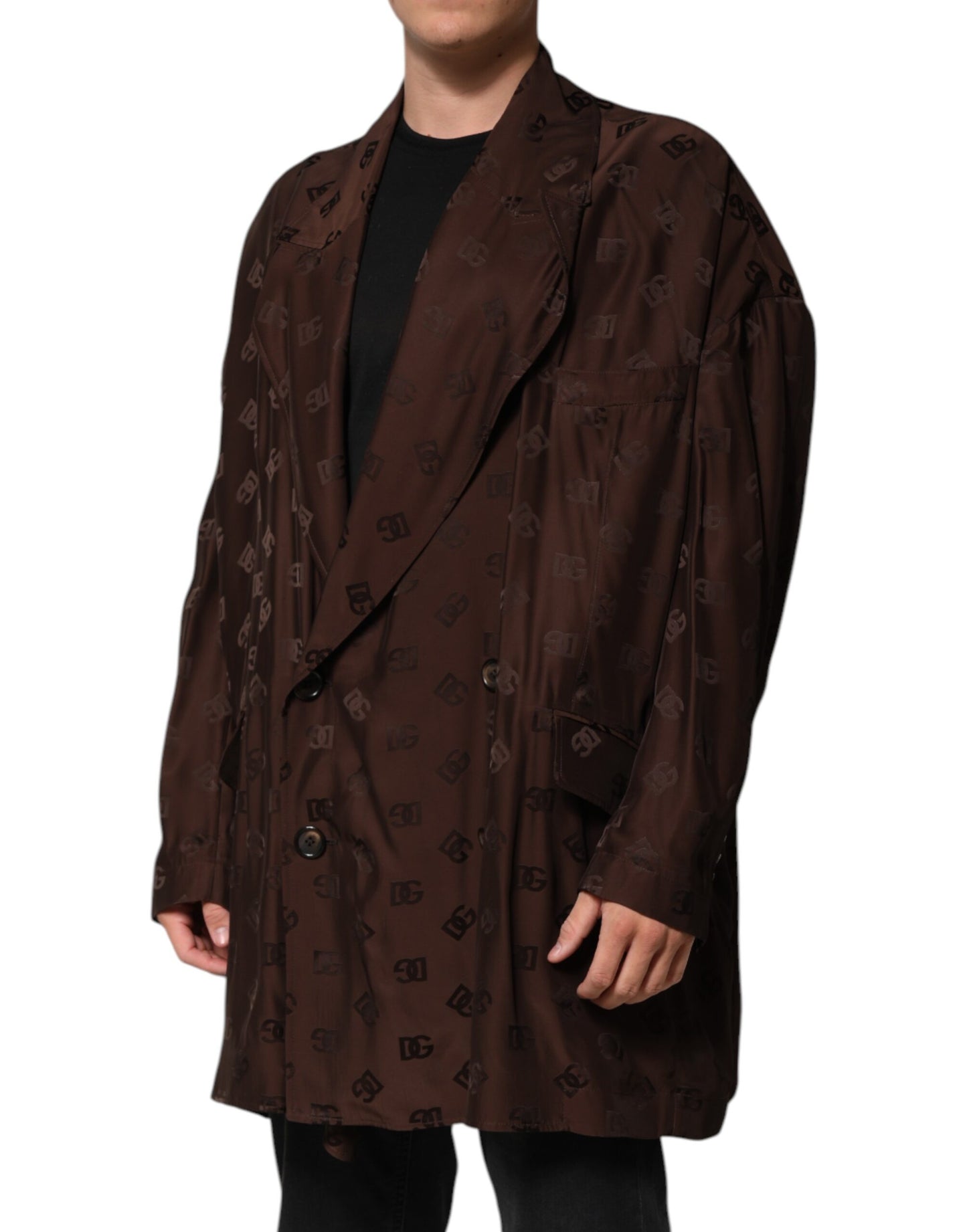 Chaqueta de poliéster marrón con monograma y logotipo