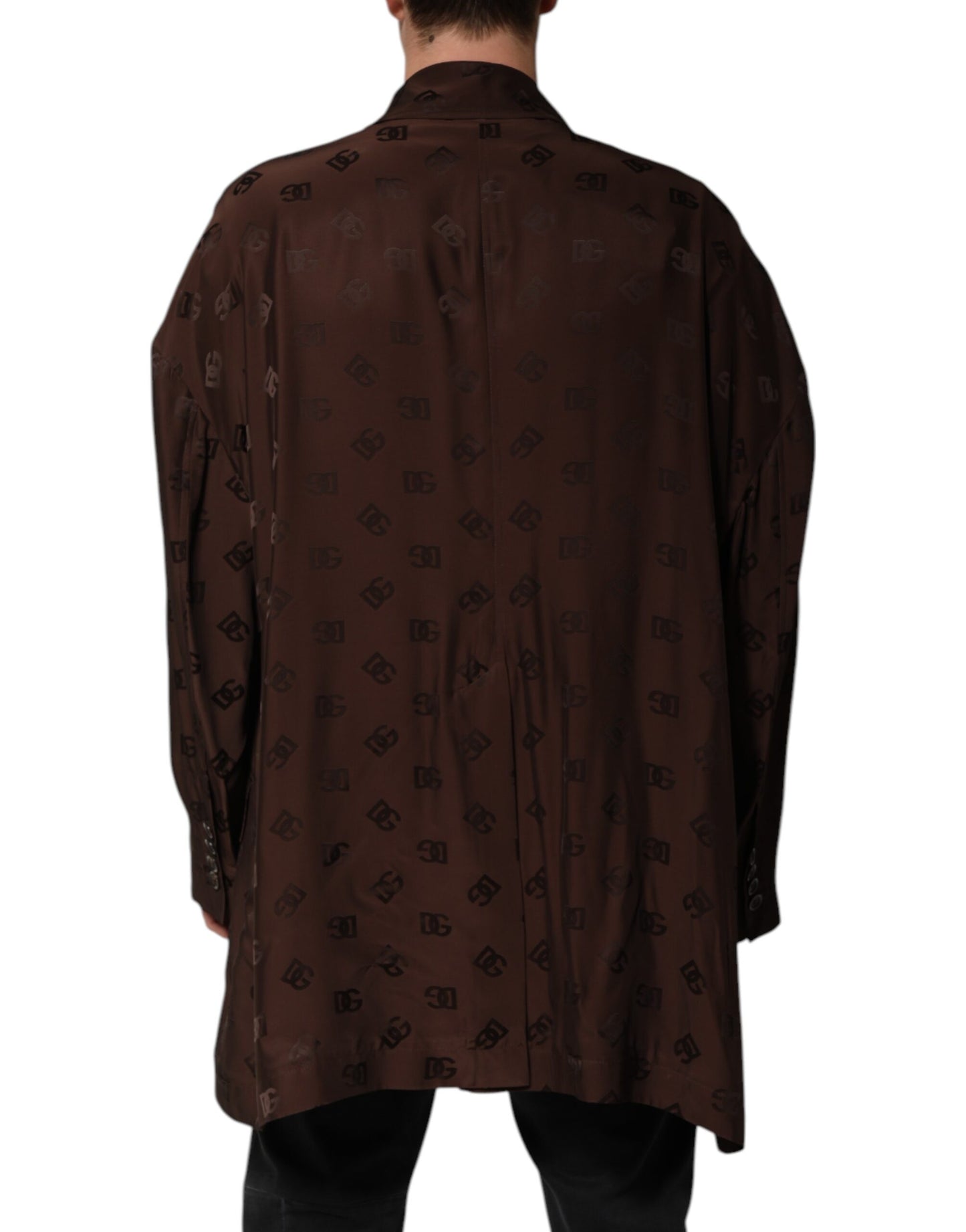 Chaqueta de poliéster marrón con monograma y logotipo