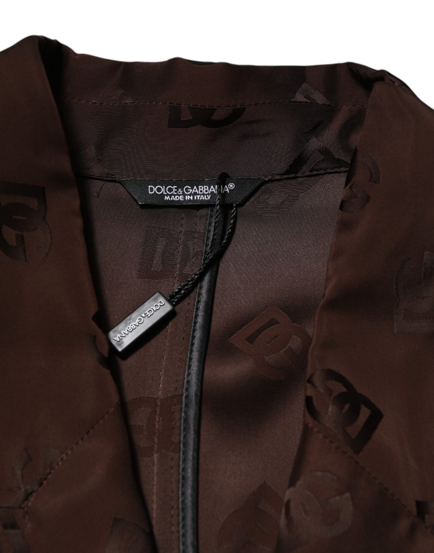 Chaqueta de poliéster marrón con monograma y logotipo