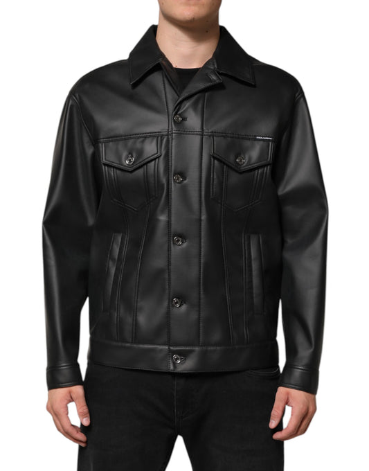 Chaqueta de motociclista con botones de poliéster negro