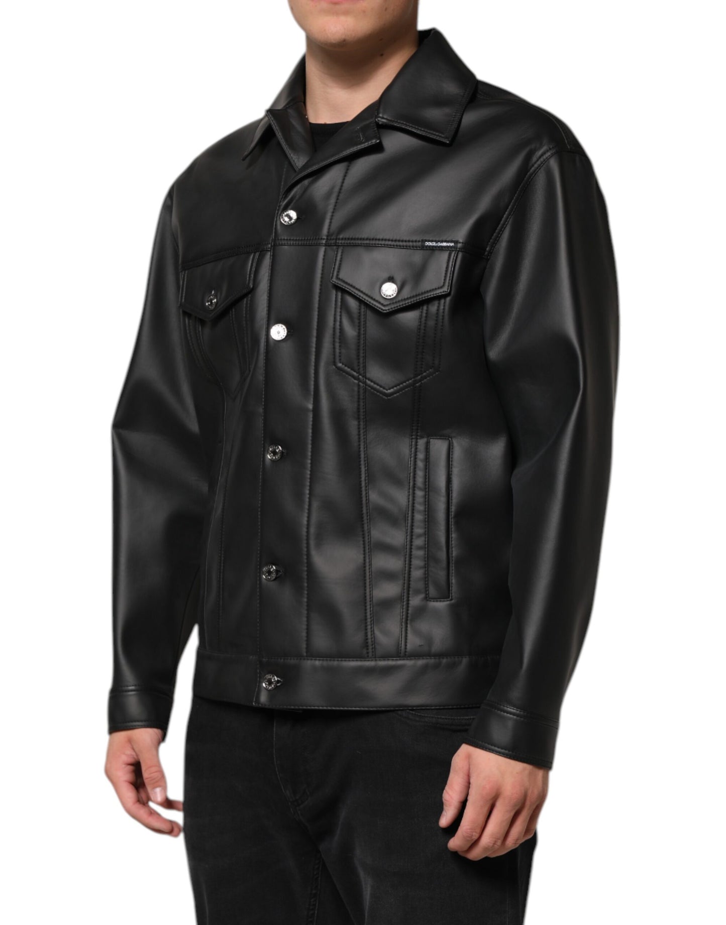 Chaqueta de motociclista con botones de poliéster negro