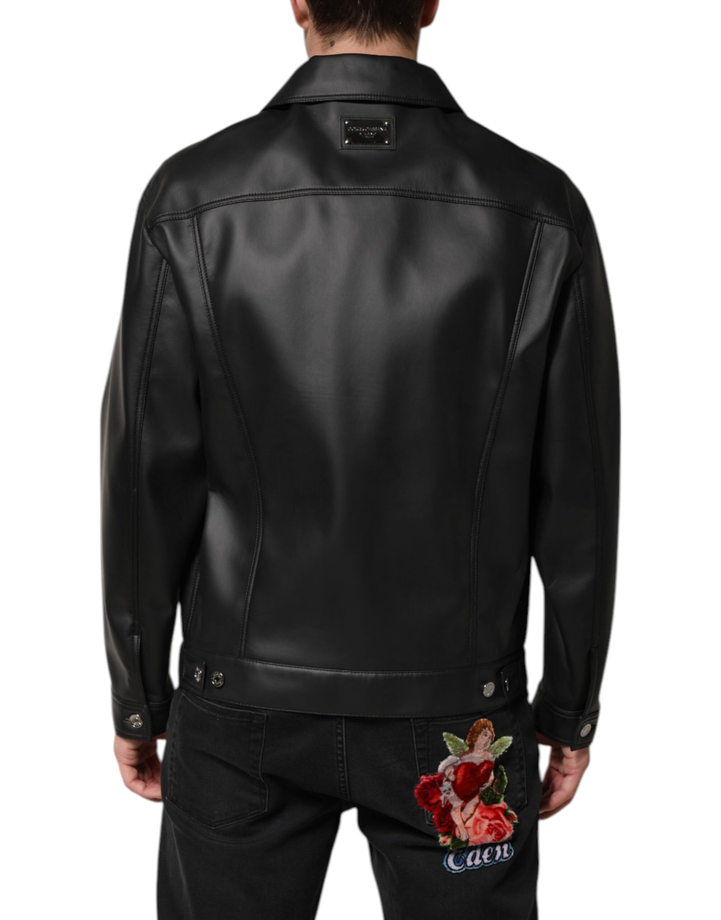 Chaqueta de motociclista con botones de poliéster negro