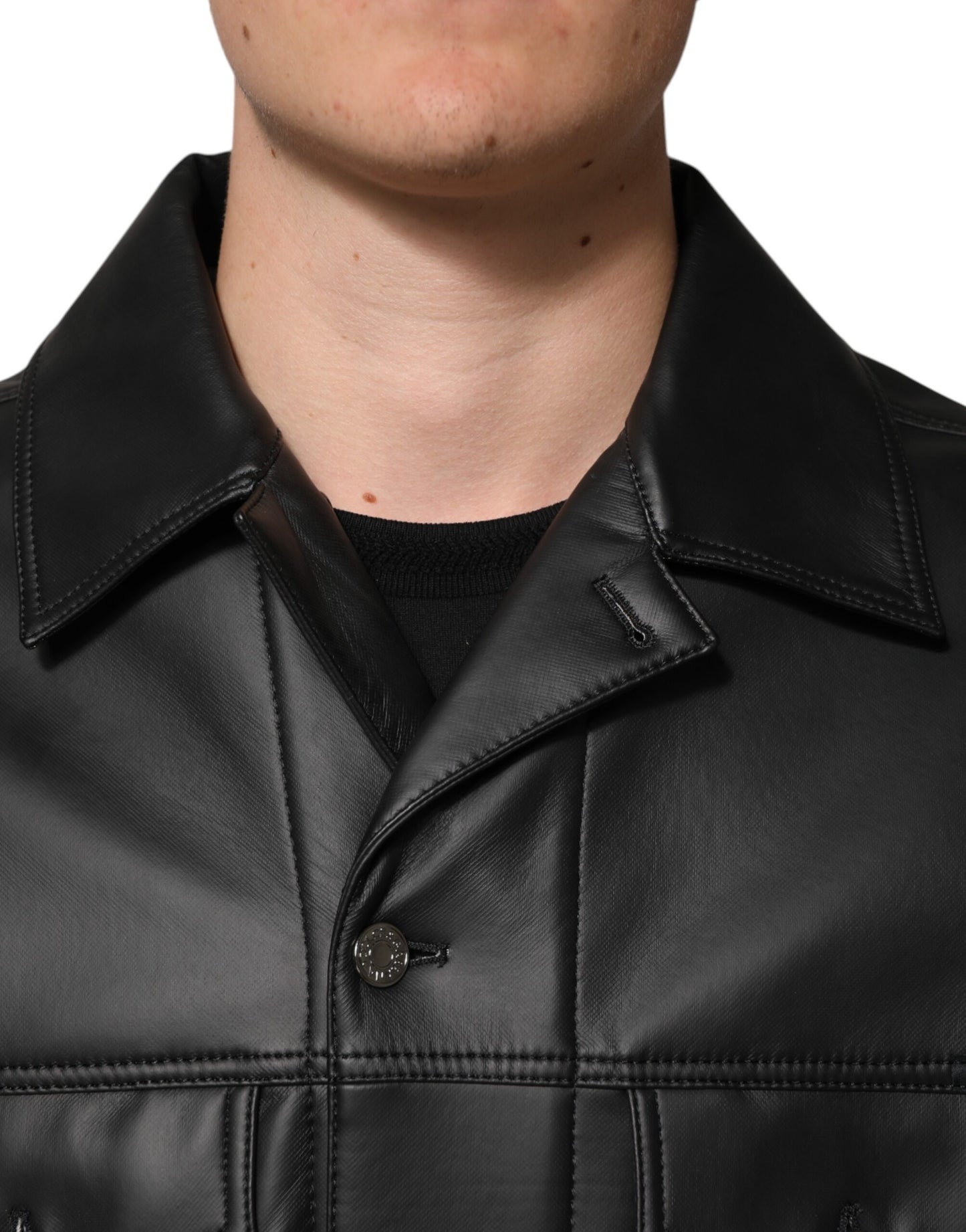 Chaqueta de motociclista con botones de poliéster negro