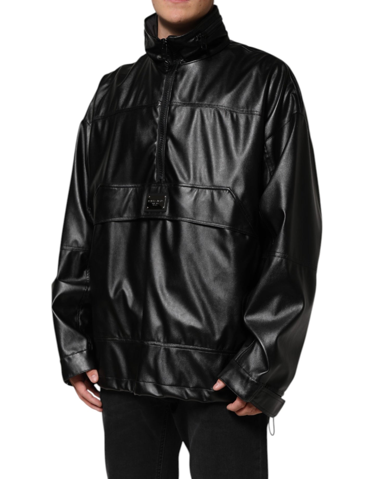 Chaqueta bomber de poliéster negra con placa del logotipo