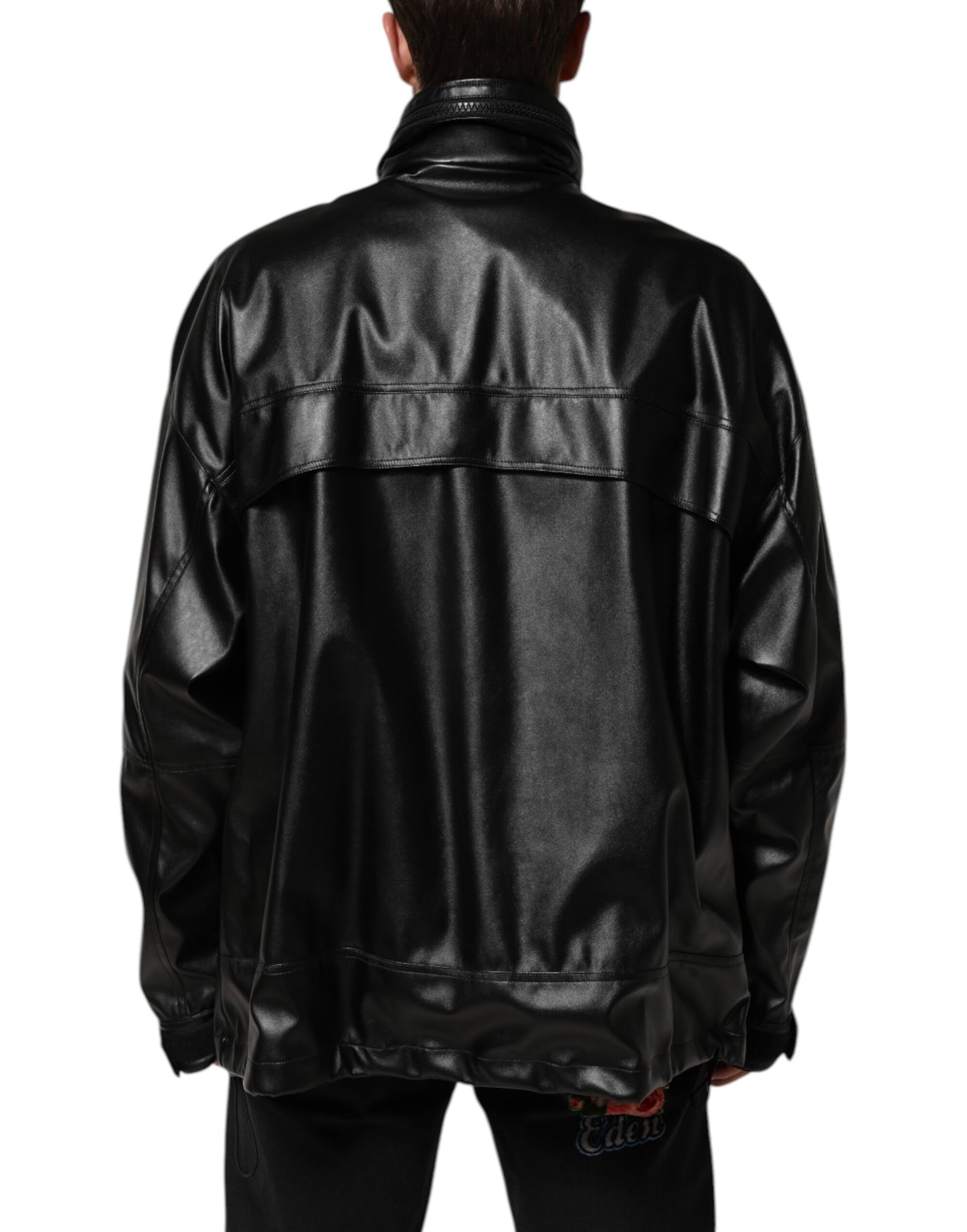 Chaqueta bomber de poliéster negra con placa del logotipo