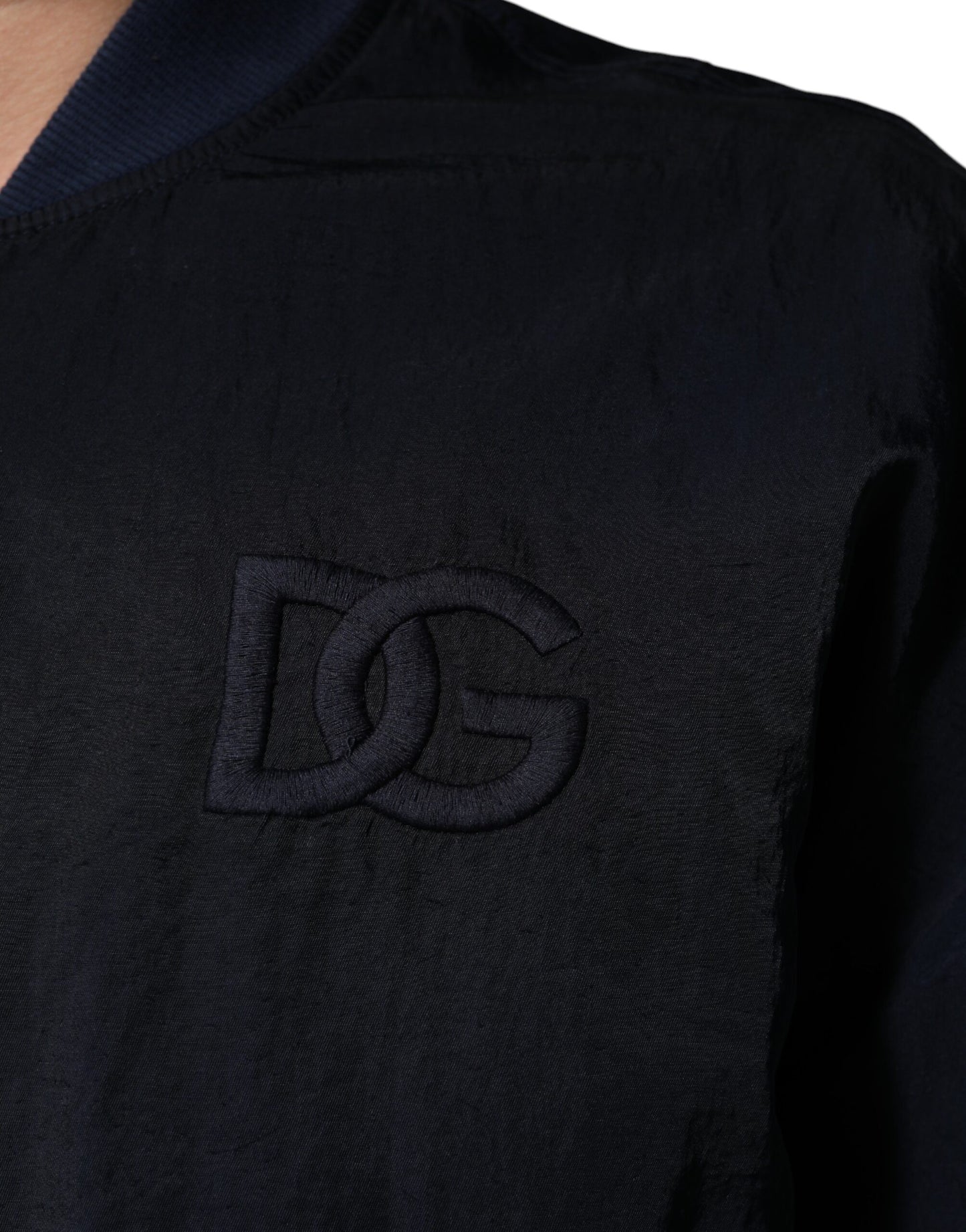 Chaqueta bomber de nailon azul con bordado DG para hombre
