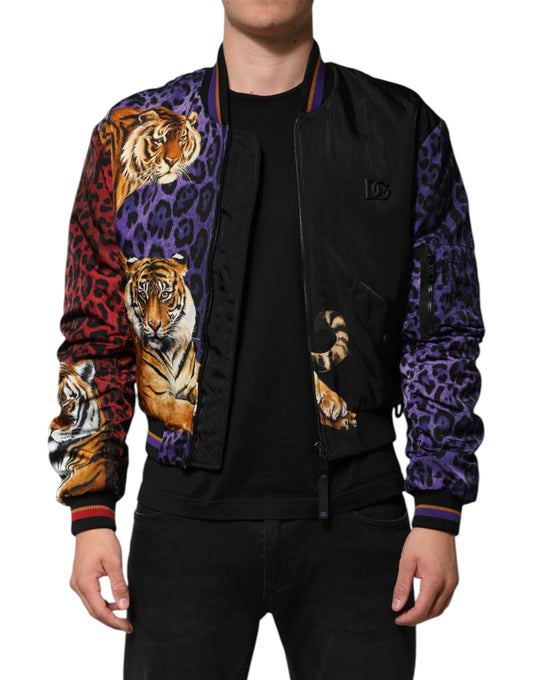 Chaqueta bomber con estampado de tigre multicolor para hombre