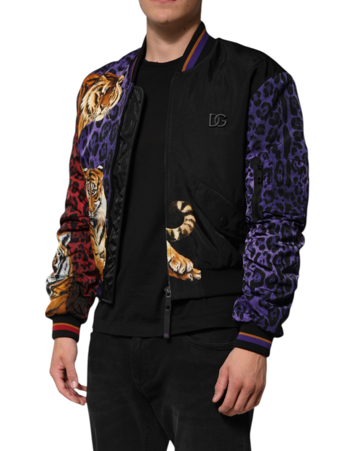 Chaqueta bomber con estampado de tigre multicolor para hombre