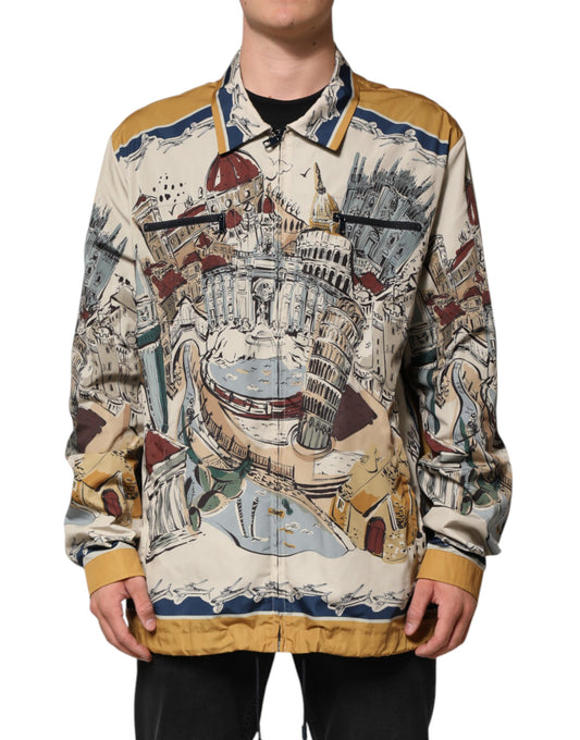Chaqueta bomber multicolor con motivo italiano para hombre