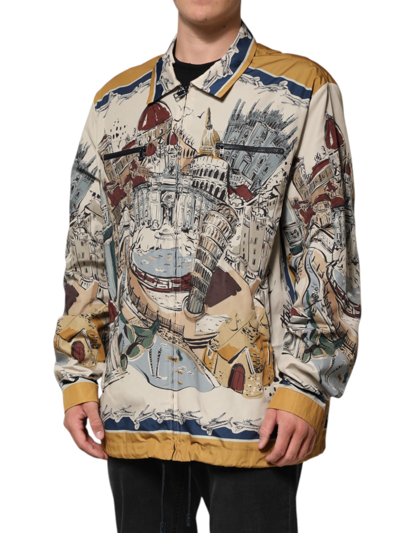Chaqueta bomber multicolor con motivo italiano para hombre