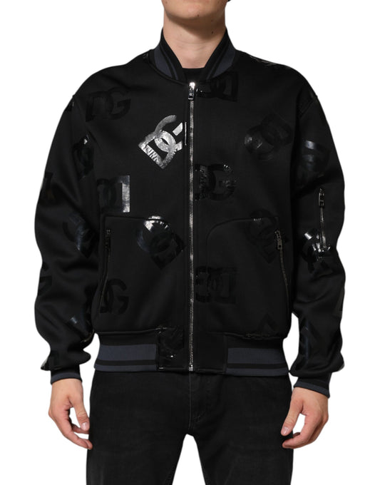 Chaqueta bomber de lana negra con logotipo de DG Mania para hombre