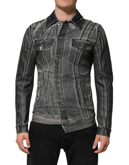 Chaqueta vaquera elástica de algodón lavado gris