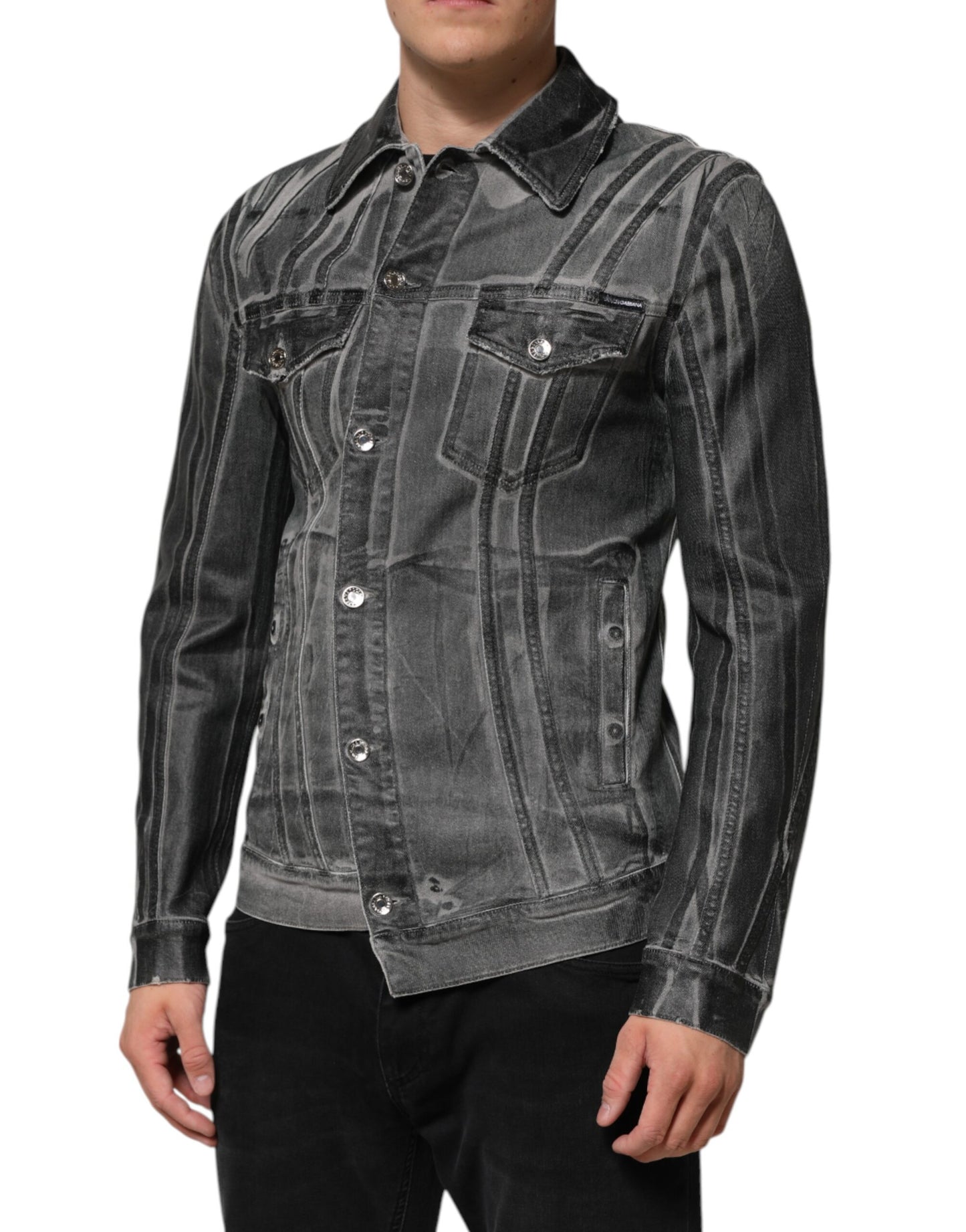 Chaqueta vaquera elástica de algodón lavado gris