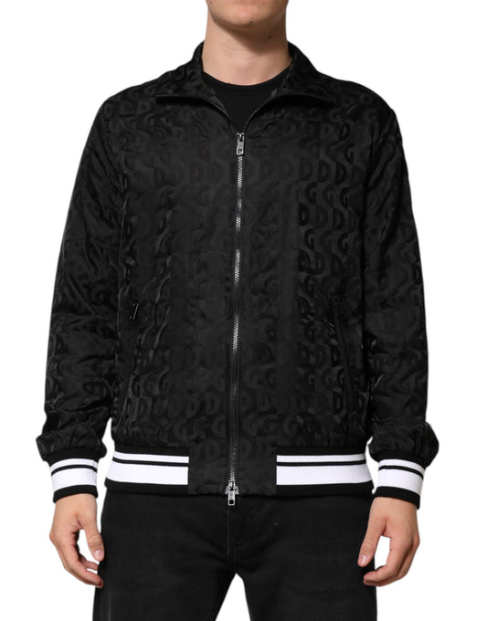 Suéter bomber con cremallera completa y jacquard negro para hombre
