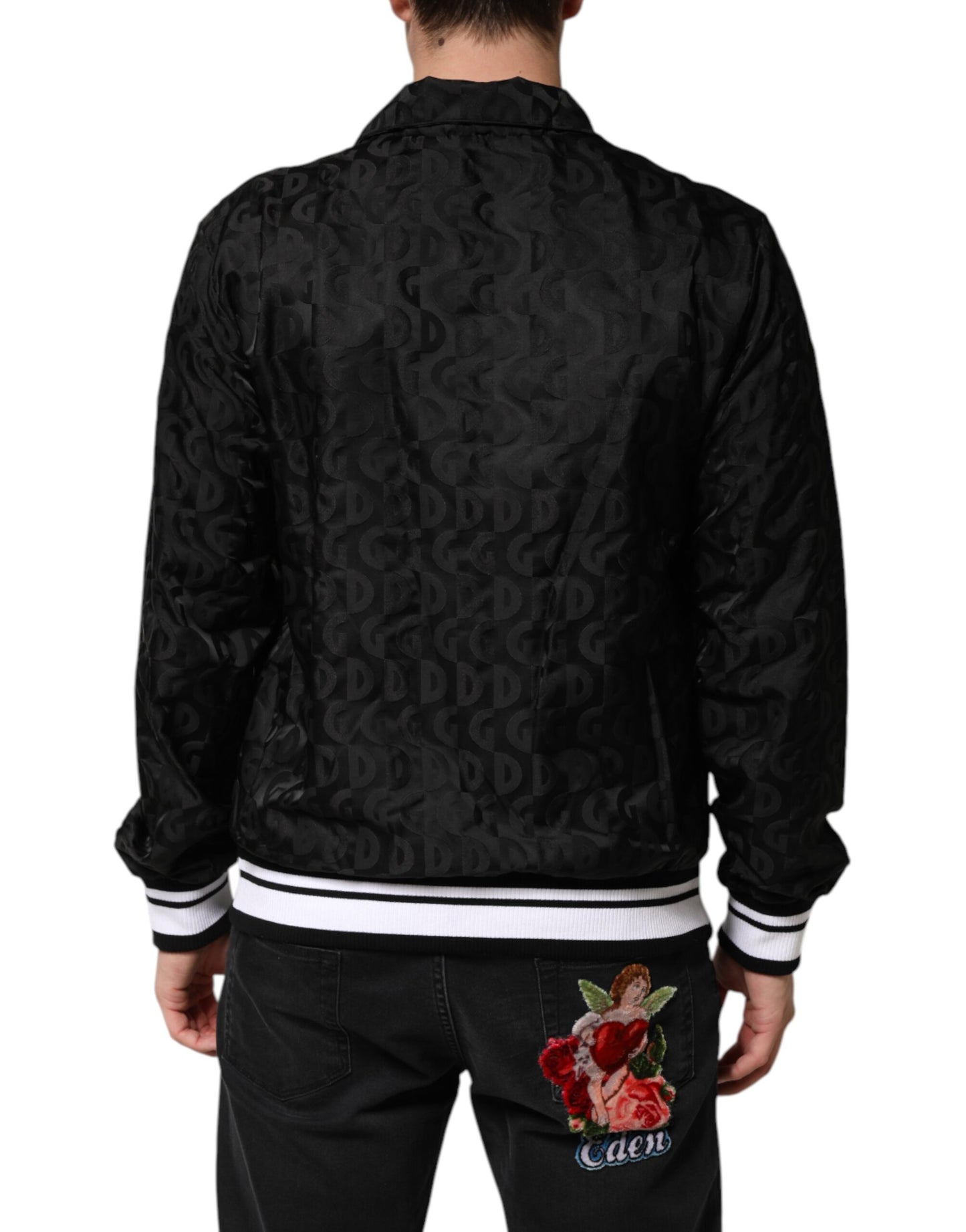 Suéter bomber con cremallera completa y jacquard negro para hombre